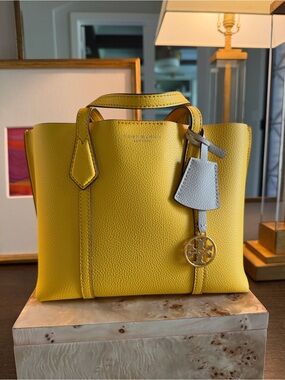 Tory Burch Perry Small Triple-Compartment Tote in yellow. Immaculate condition!